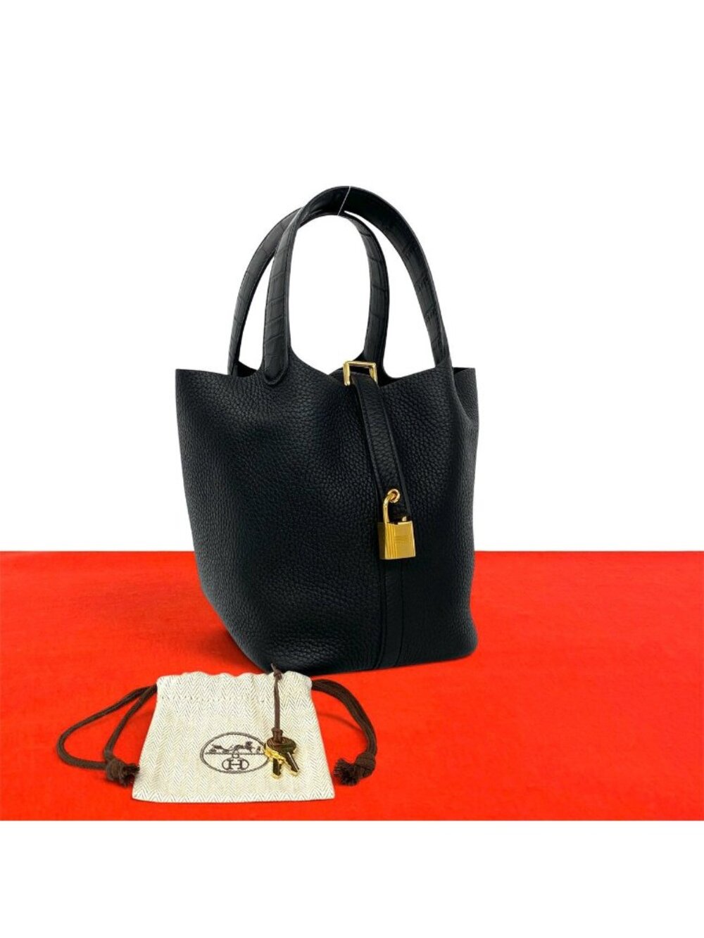 Hermes Picotin Lock Touch PM Taurillon Clemence Leather Tote Bag Black